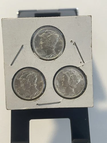 Mercury Dimes (3 Coins) – 90% Silver – 1943, 1944, 1945 – Winged Liberty Design