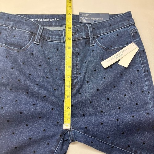 Talbots Flawless 5 Pocket Textured Flock Polka Dot Blue Denim Ankle Jeans Size 8 - Picture 12 of 14
