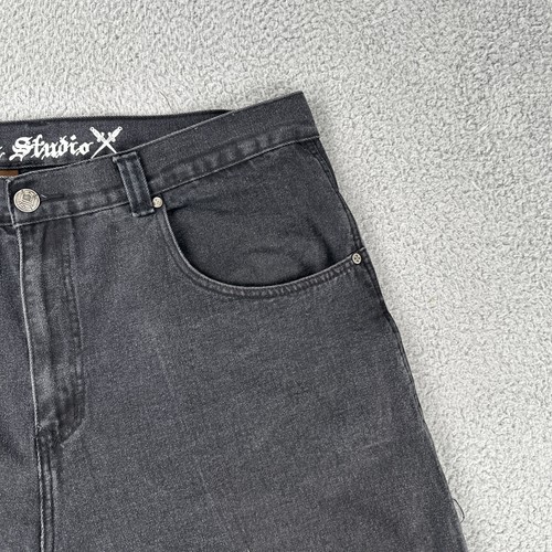 American Studio Shorts Men 44 Black Denim Embroidered Logo Jorts Skater Y2K - 第 9/18 張圖片