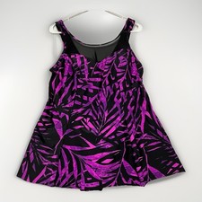 Swimsuits For All One Piece Swim Dress NWT Sz 16 Purple Pink Black Sheer Chest