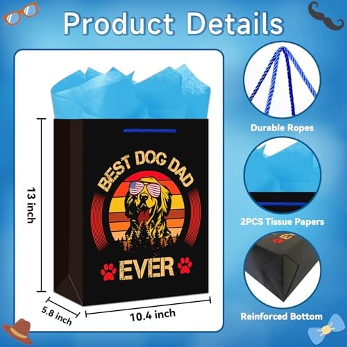 Best Dog Dad Ever Gifts Bag Father's Day Gift Bag with Tissue Paper 13" Large - Bild 3 von 7