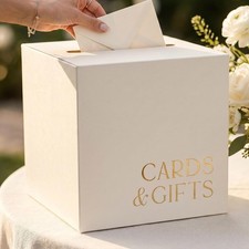 Elegant Wedding Card Box - Beige Card Holder w/Gold Foil