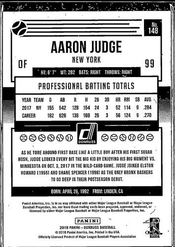 2018 Donruss #148b Aaron Judge ROY - Bild 2 von 2