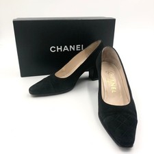 Chanel Matelass  Quilted Pointed Toe Suede Pumps 35.5 / US 5.5 Black F/S