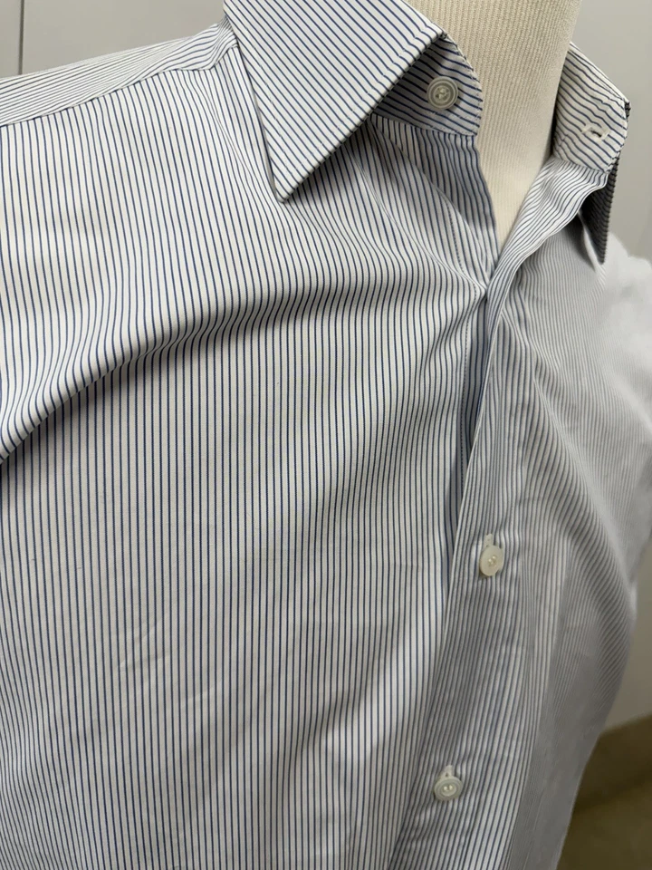 Camisa CHARVET Francia Azul Blanco Rayas Puños Franceses Ver Medidas LEER Defectos Foto 2 de 4