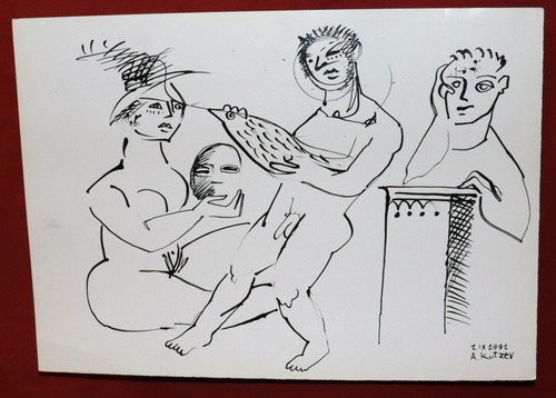 Abstract composition ink painting nude figures signed - Picture 4 of 11