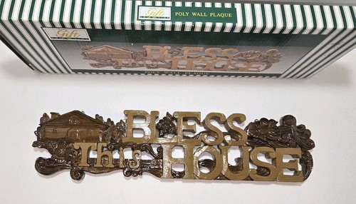 Vtg Bless This House Wall Plaque Hanging Faux Wood Carved Poly Resin - Picture 6 of 23
