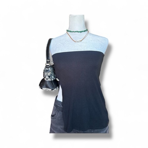 Top Tubo L Negro Sin Tirantes Acanalado Estrás Recorte De Colección Y2K May Pink Hecho en EE. UU. - Imagen 1 de 11