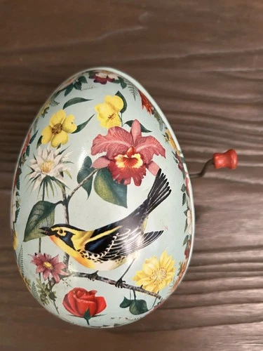 Vtg 1954 Mattel Tin Litho Musical Blue Easter Egg Bird Flower #513 NOT WORKING