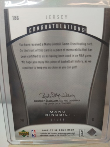 2006-07 SP Game Used Edition - Authentic Fabrics Manu Ginobili #186 (MEM) - Bild 3 von 3