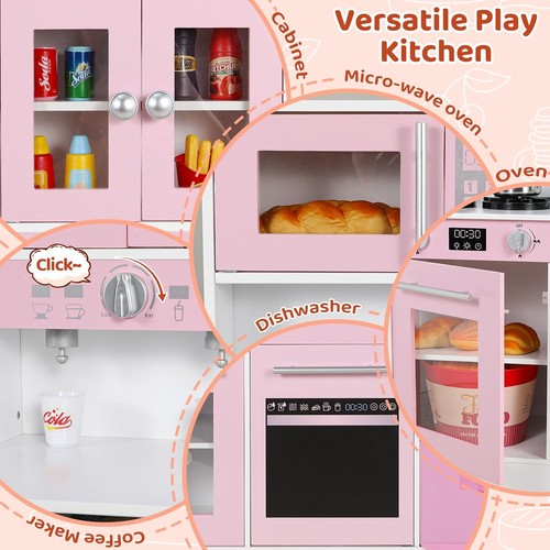 Spielzeugküche Kinderküche Spielküche Kinder HOLZ Zubehör Licht &Soundeffek Pink - Bild 6 von 7