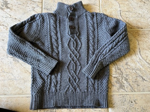 Qty 2 EUC Gap Kids Boys Gray Cable Knit Cotton Wool Blend Winter Sweaters M 8 - Picture 13 of 20