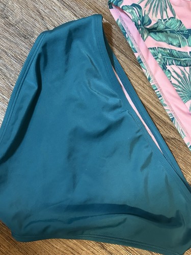 Art Class Swim Girl Teal Palm Crisscross Swim Top Straps 2pc Bikini Set XL/14 - Picture 6 of 7