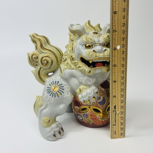 Japan Vintage Kutaniyaki Keramik Foo Hund Shishi Löwe Statue Glück - Bild 6 von 18