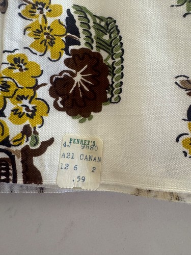 Vintage 1950s Novelty Fabric, Black Brown, white. Deadstock - Picture 3 of 4