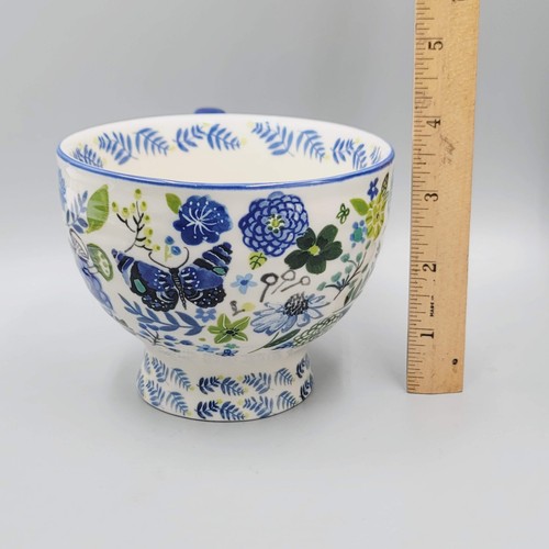 Anthropologie Butterfly and Petal Blue Floral Coffee Mug by Jennifer Orion Lewis - Picture 2 of 7
