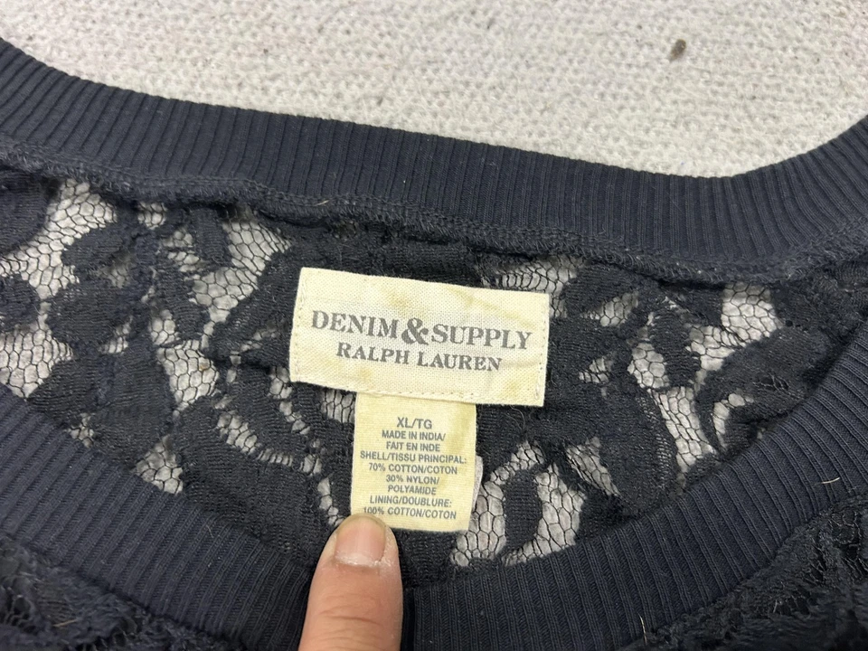 Suéter Denim & Supply Ralph Lauren para Mujer XL Negro Encaje Floral Transparente Hada Oscura Foto 3 de 4