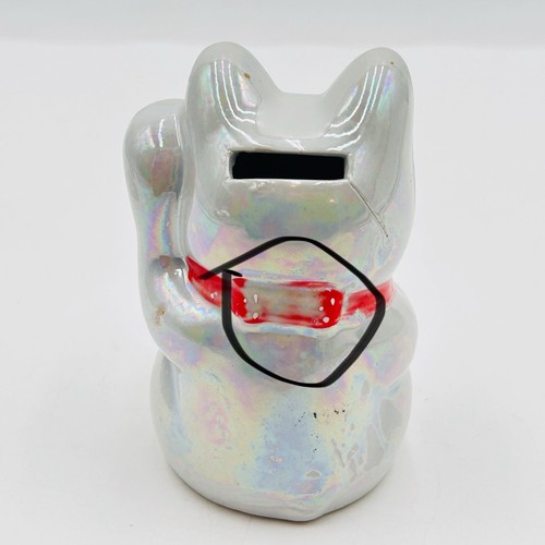 VTG Beckoning Lucky Maneki Neko Cat Ceramic Piggy Bank Left Paw 4” Tall - Picture 9 of 10
