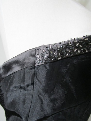 Sz 10 Vintage 90s Y2K Black Striped Beaded Satin Mermaid Trumpet Formal Gown - Picture 14 of 15