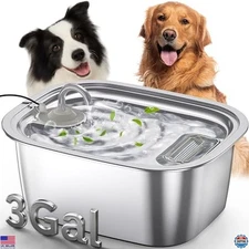 Supet 3 Gallon Stainless Steel Dog Water Fountain - Automatic Bowl & LED Light
