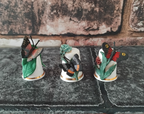 Pewter China Butterfly Thimble Bundle x6 Hand Painted Set B - Picture 2 of 10