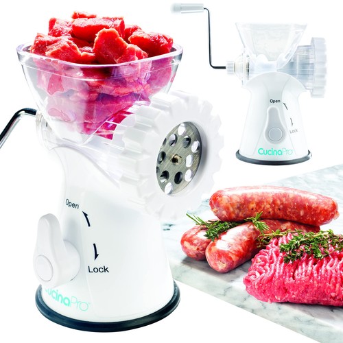 Manual Meat Grinder - Mincer w 2 Stainless Steel Plates, Sausage Attachment, ... - Picture 5 of 6