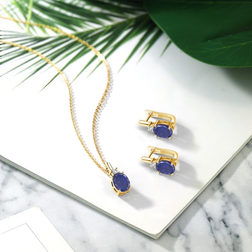 6.15 Ct Blue Lapis White Created Sapphire 18K Yellow Gold Plated Silver Pendant - Picture 4 of 4