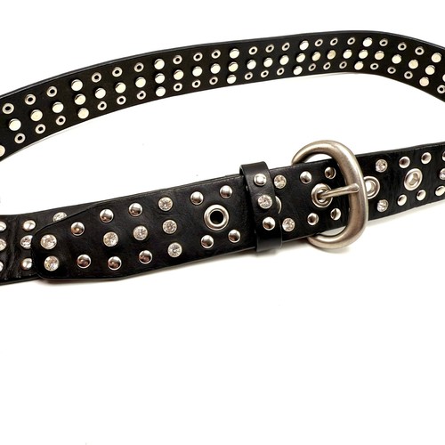 Vintage Y2K Studded Belt Black Faux Leather L 34 Rhinestone Bling Glam Punk Rock