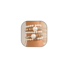 5Pcs Stackable Pearls Beaded Bracelets Set for Women, Chunky Stretch Round - 01