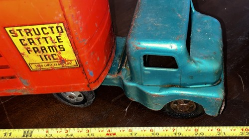Vintage Structo Cattle Farms Inc Semi Truck Trailer Livestock Hauler 1950s Metal - Picture 12 of 13