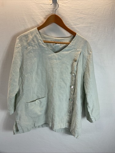 Mosaic USA pale green Tunic 3/4 Sleeve 100% Linen Top Size M detailed