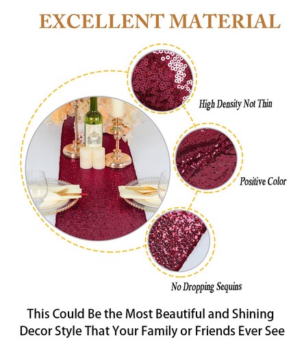 Sequin Table Runner Burgundy 12x72-Inch Pack of 10 Party Supplies Wine Weddin... - Picture 6 of 7