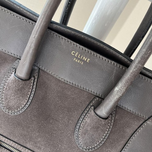 CELINE Phantom Luggage Bag Wildleder Leder Beuteltasche 2-Wege Handtasche Grau Gold Hardware - Bild 14 von 24