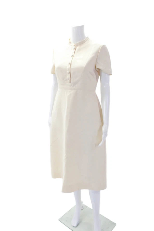 Vestido Vaina Valentino Mujer Cremallera Trasera Manga Corta Blanco Crema Lana Talla 8 Foto 2 de 4
