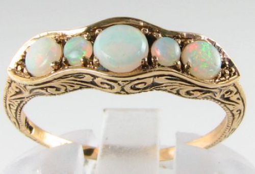 CUSTOM ORDER 9CT GOLD OPAL HALF ETERNITY VICTORIAN INS BAND RING Size 7. 5 US - 第 1/6 張圖片