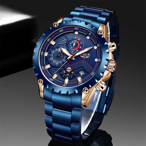 LIGE Orologio Uomo Lusso Quarzo Acciaio Inox Business Cronografo Calendario - Foto 14 di 29