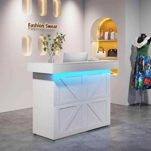 Moronia 55 in. Rectangular White Wood Reception Desk, Front Desk with Counter, M