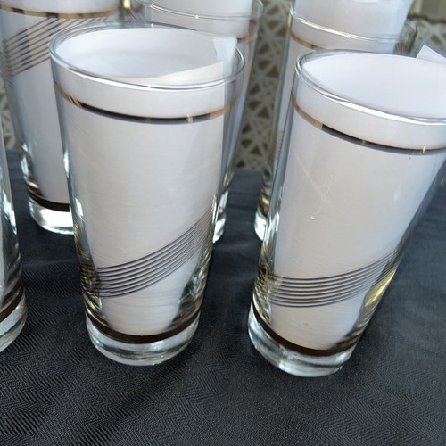 Vtg Set 4 Culver Glasses Highball Stripe 22kt Gold Swirl MCM Tall Tumblers 16 oz - Picture 8 of 14