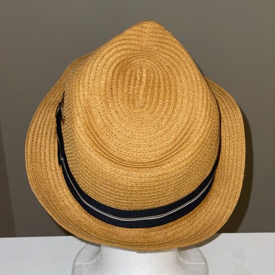 EUC Goorin Bros Brown Gold Straw Fedora Trilby Hat Ribbon 