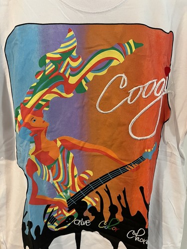 VINTAGE Coogi Tshirt Five Color Chords Embroidered Tee Sz XL Orange Guitar - Picture 2 of 9