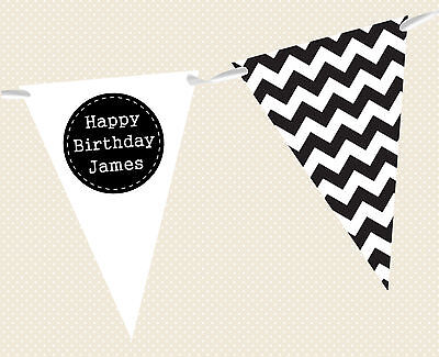 50th Birthday Party Banner Bunting Chevron Grey Black 40th Personalised 30th 