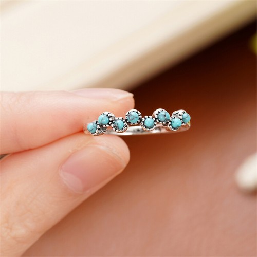 Retro 925 Silver Rings Faux Turquoise Women Engagement Jewelry Gift Size 5-12 - Picture 13 of 40