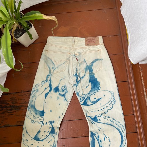 Vintage Levis Custom Jeans 1 of 1 Art Octopus Vintage Distressed Y2K Handmade - Bild 3 von 13