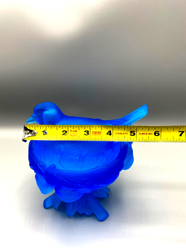 Vtg Westmoreland Blue Satin Glass Bird Nesting Pedestal Candy or Display Dish - Picture 12 of 13