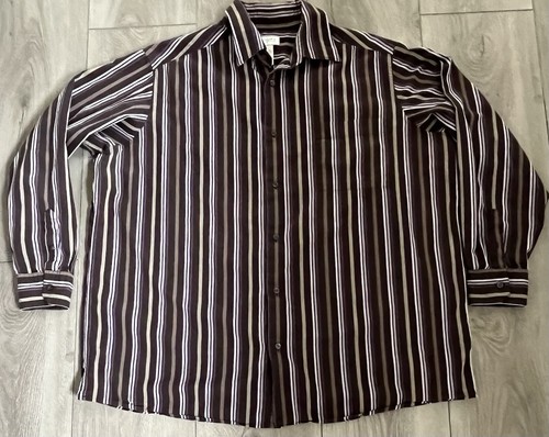 Concepts By Claiborne Striped Dress Shirt Long Sleeve Purple/BrownMens Size 3XLT - Picture 1 of 8