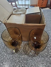 4-MCM Sasaki Japan Amber/Clear Water Goblet - NIB