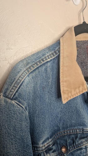 Vintage Wrangler Herren L/XL Distressed Cord Kragen Decke Gefüttert Jeansjacke - Bild 10 von 13