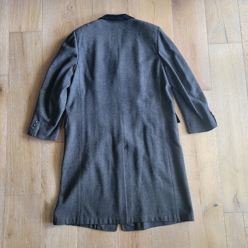 Vintage 50er Kammgarn Tex Mantel grau Harrinbone kariert Samtkragen 40R - Bild 5 von 10