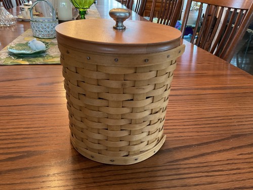Longaberger Canister Basket Storage with LID 7.5”high x 6.75”wide Wood Lid - Picture 2 of 9