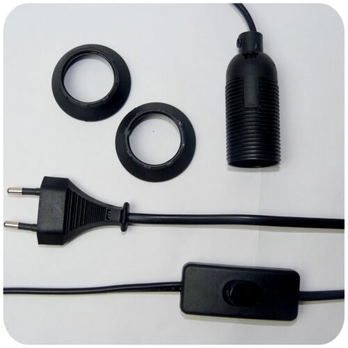 E14 Lampenfassung schwarz mit Kippschalter, Netzkabel Schraubring Tischlampe 2 m - Bild 2 von 6